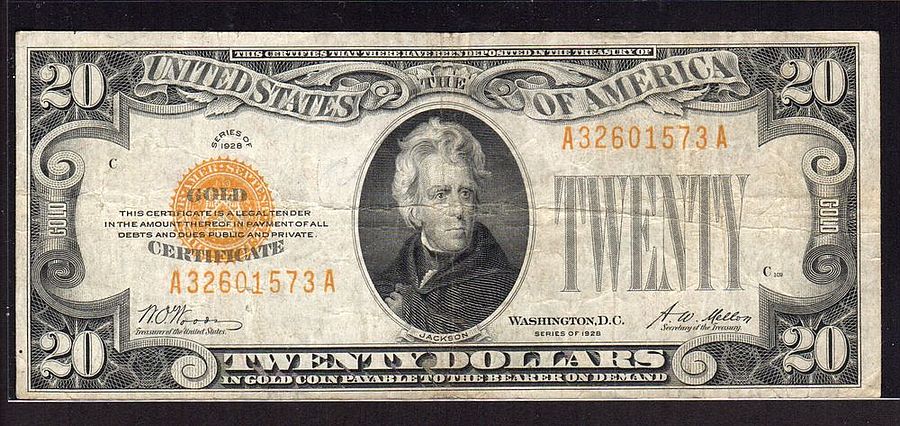 Fr.2402, 1928 $20 Gold Certificate, A32601573A, Very Fine